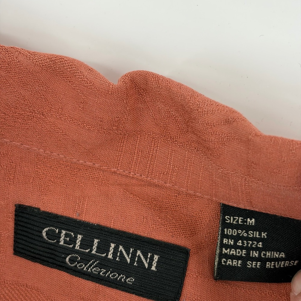 Cellinni Men's Shirt Burnt Orange Button Up Short Sleeve 100% Silk Size Medium - Picture 3 of 6
